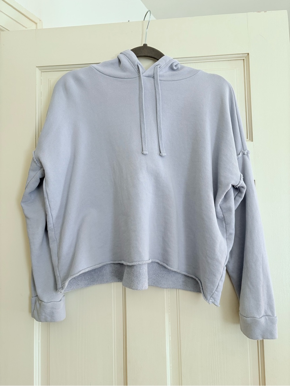 Eileen Fisher Cropped Cotton Hooded Sweatshirt in Light Blue